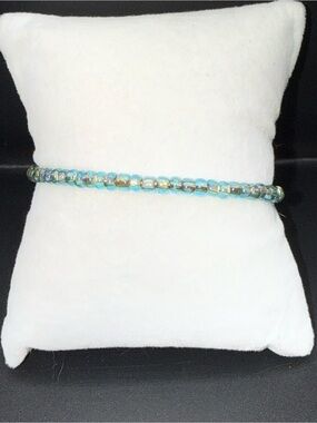 Alex and Ani Aqua Iridescent Glass Bead wire wrap Bracelet